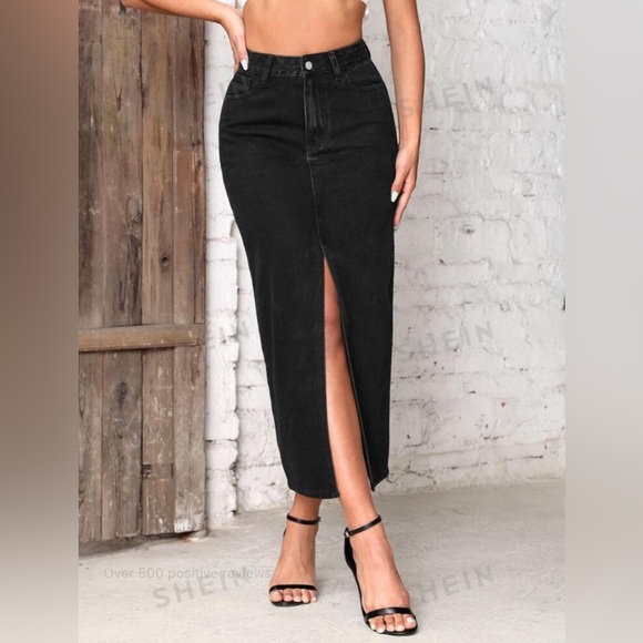 SHEIN Dresses & Skirts - SHEIN Black High Waist Split Thigh Denim Skirt